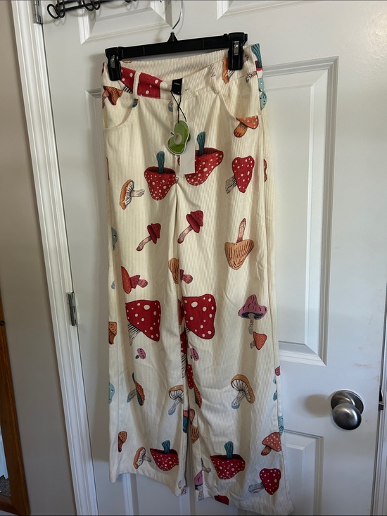 Cider Pants - Cider Cream Corduroy Bootcut Pants with Colorful Mushroom Print